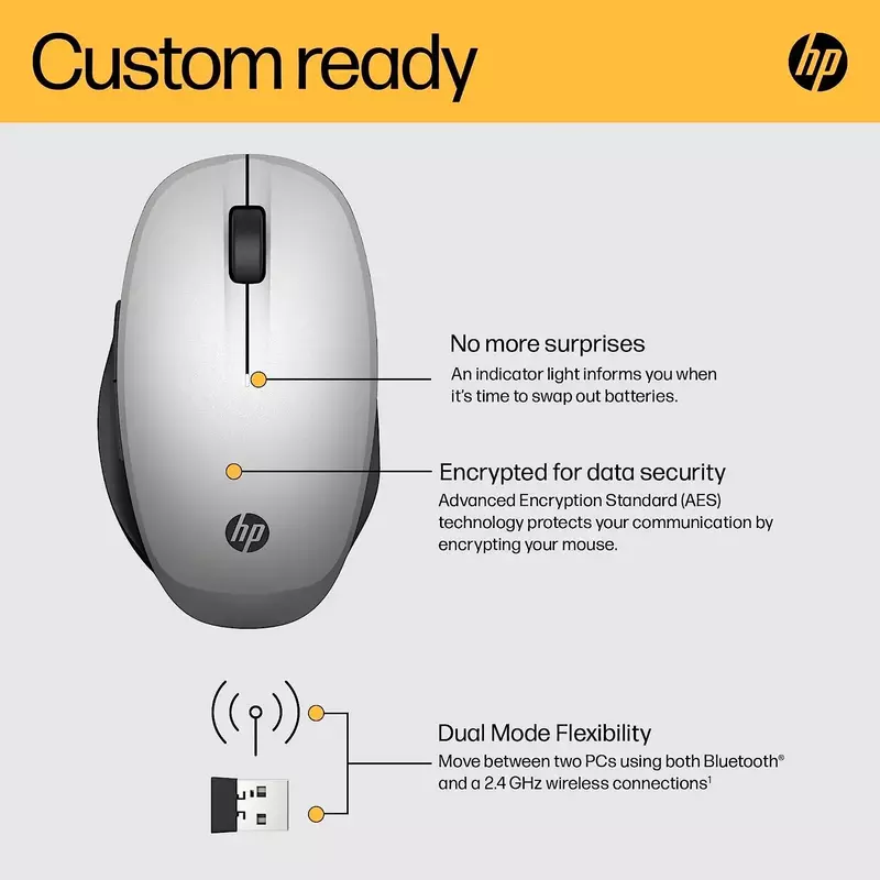 Миша HP 300 Dual Mode BT/WL (Silver) 6CR72AA - фото - №7