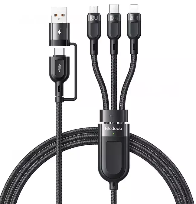 Кабель 2 в 3 McDodo USB-A/C to Lightning+Micro+Type-C (CA-8800) 100W 1.2m чорний фото
