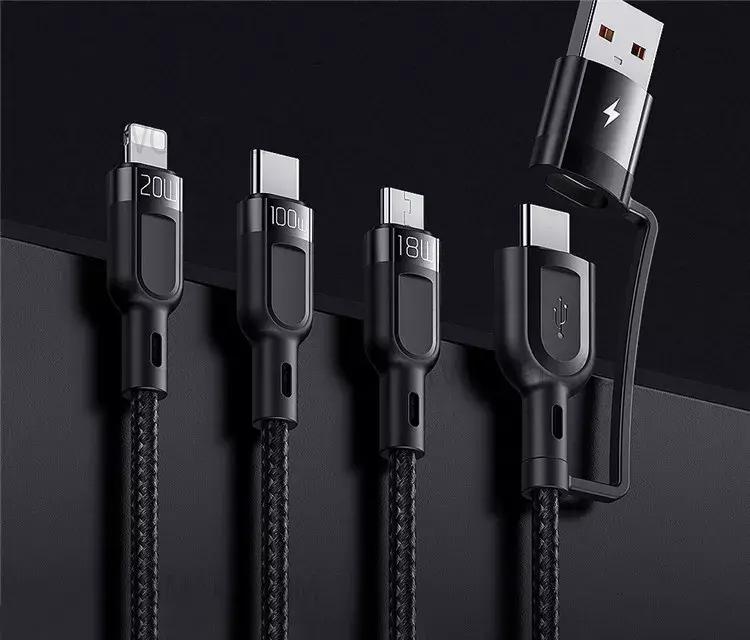 Кабель 2 в 3 McDodo USB-A/C to Lightning+Micro+Type-C (CA-8800) 100W 1.2m чорний фото