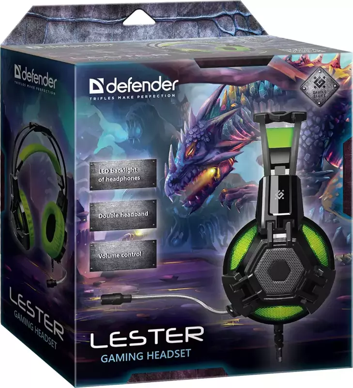 Гарнитура игровая Defender Lester (Black-Green) 64543 фото