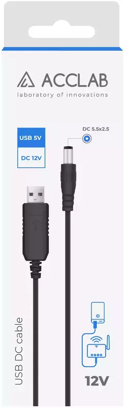Кабель питания USB-A > DC 5.5х2.5мм, 12В/1A, черный фото