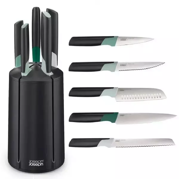 Набір ножів із блоком Joseph Joseph ELEVATE, 6 предметів, чорний із зеленим (10541) фото