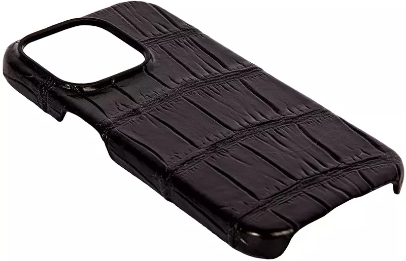 Чохол для iPhone 15 Pro Kartell повністю обтягнутий чорною натуральною шкірою крокодила фото