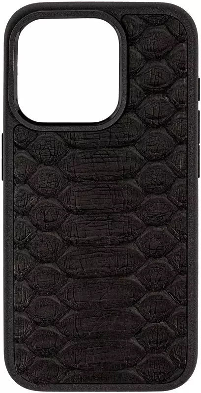 Чохол для iPhone 15 Pro Max Kartell з чорної шкіри пітона з широкими лусочками фото