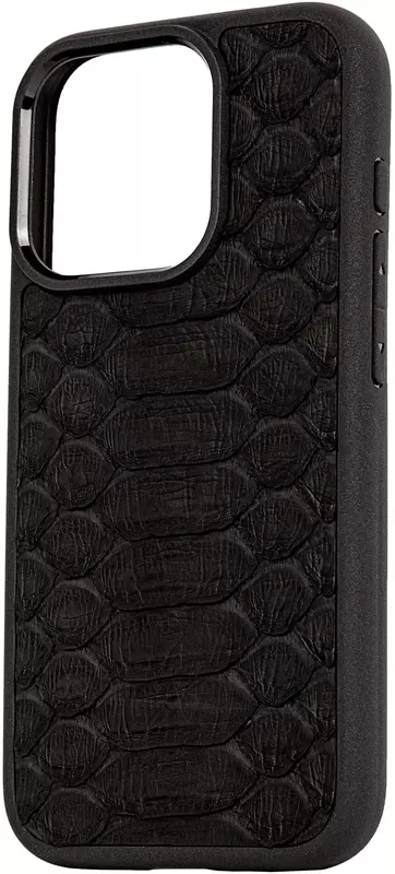 Чохол для iPhone 15 Pro Max Kartell з чорної шкіри пітона з широкими лусочками фото