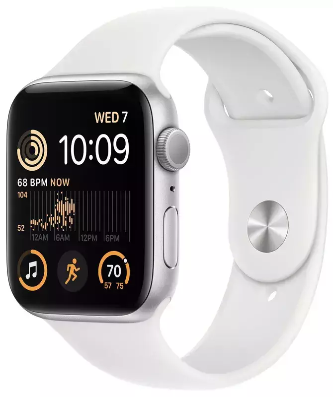 Apple Watch SE 44mm Silver Aluminum Case with White Sport Band фото