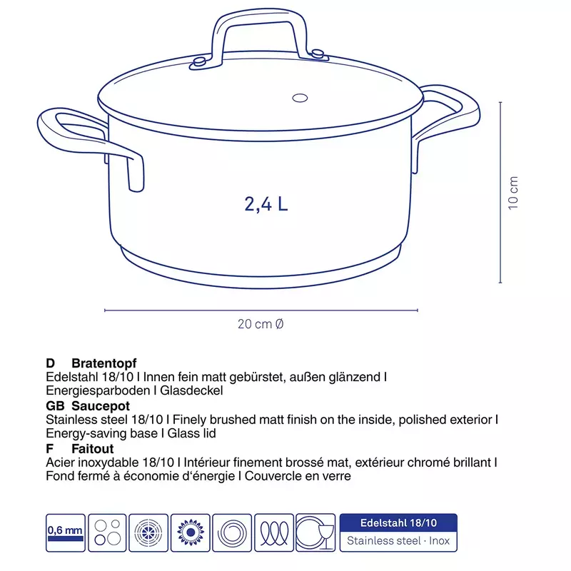 Каструля з кришкою KELA Flavoria, 20 см, 2,4 л (10172) - фото - №2