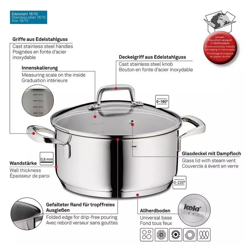 Каструля з кришкою KELA Flavoria, 20 см, 2,4 л (10172) - фото - №3