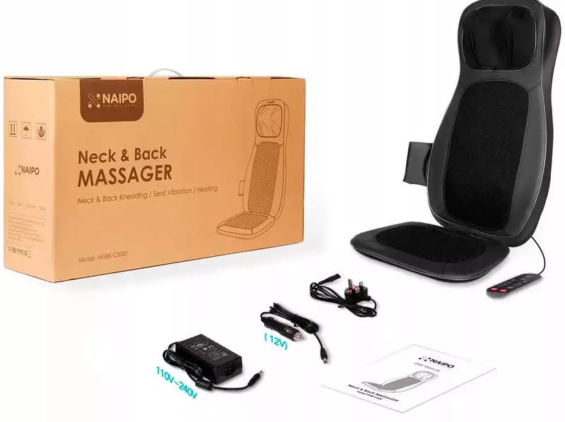 Масажна накидка на крісло Naipo Neck and Back з підігрівом і вібрацією MGBK-C2030 (Black) фото