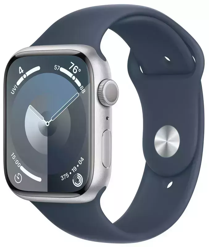 Apple Watch Series 9 45mm Silver Aluminum Case with Storm Blue Sport Band - M/L фото
