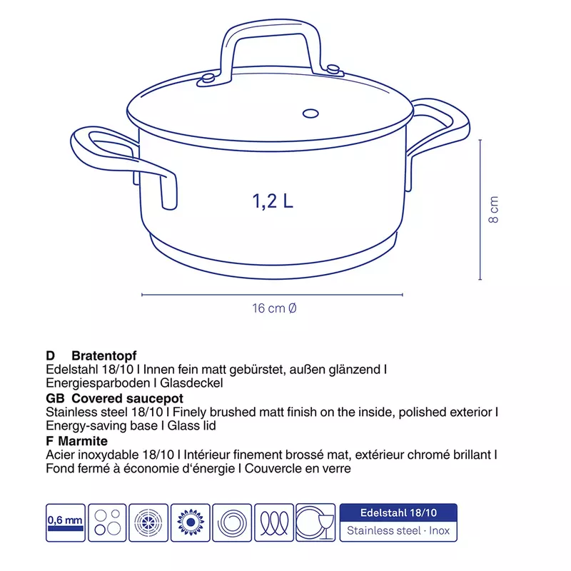 Каструля з кришкою KELA Flavoria, 16 см, 1,2 л (10171) - фото - №7