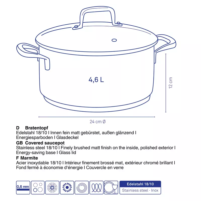 Каструля з кришкою KELA Flavoria, 24 см, 4,6 л (10173) - фото - №7