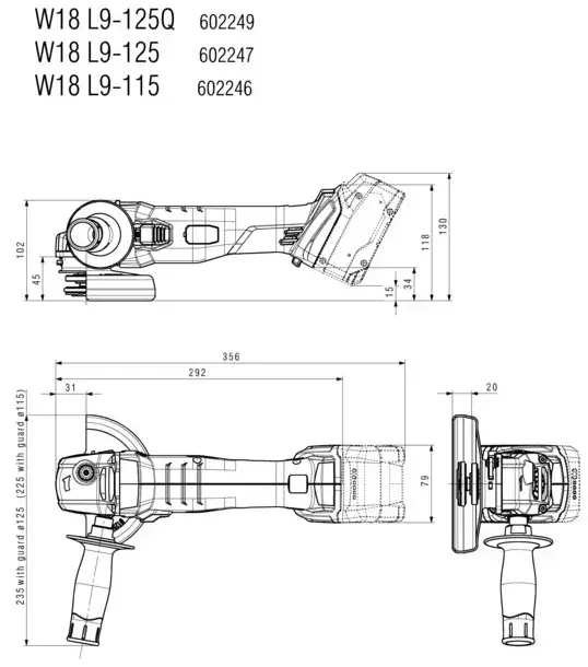 Шлифмашина угловая аккумуляторная Metabo W 18 L 9-125 Quick, 125мм, 18V без АКБ и ЗУ (602249850) фото