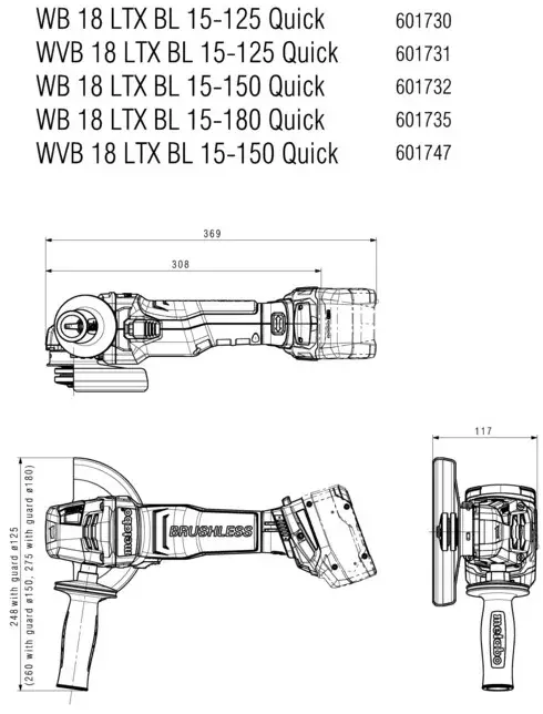 Шліфмашина кутова акумуляторна Metabo 18 LTX BL 15-125 Quick, 125мм, 18V без АКБ та ЗП (601731850) фото