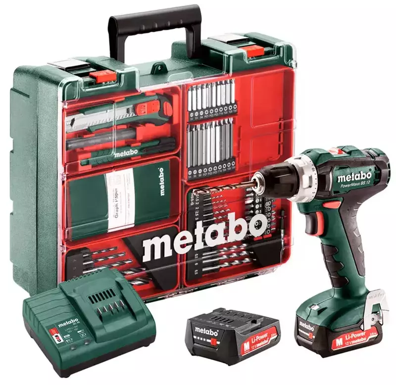 Шуруповерт-дриль акумуляторний Metabo PowerMaxx SB 12 Set 12V АКБ 2х2 Аг (601036870) - фото - №0