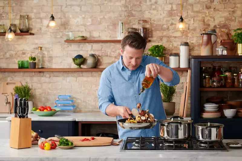 Сковорідка ВОК Tefal Jamie Oliver Home Cook, 28 см, нержавіюча сталь, БЕЗ кришки фото