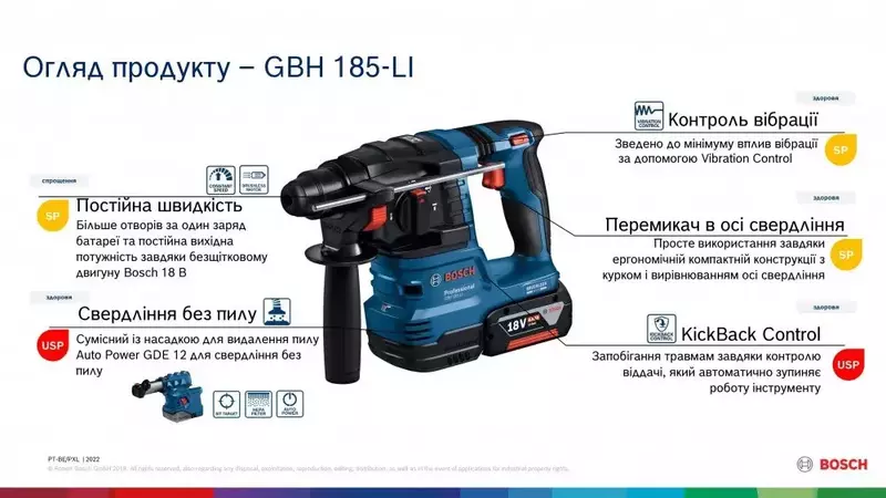 Перфоратор акумуляторний Bosch GBH 185-LI 18V без АКБ та ЗП фото