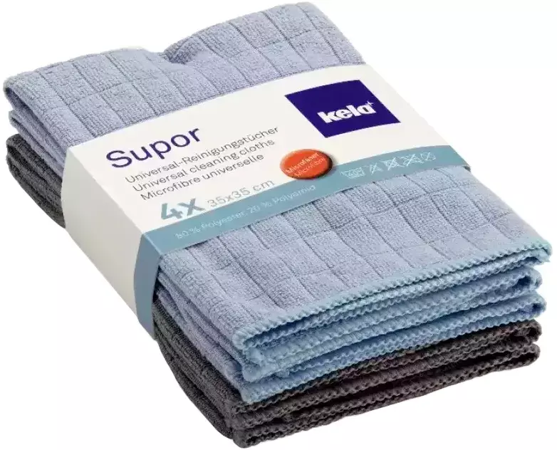 Ганчір'я універсальне KELA Supor (мікрофібра), синє, 35x35 см, 4 шт (12730) - фото - №0