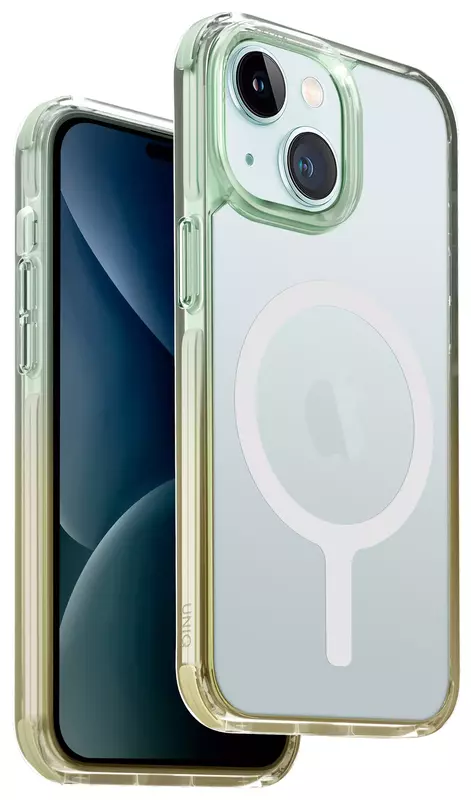 Чехол для Iphone 15 UNIQ MAGCLICK CHARGING COMBAT DUO - MINT SEA GREEN/ SOFT YELLOW (UNIQ-IP6.1(2023)-CDSGRSYE) фото
