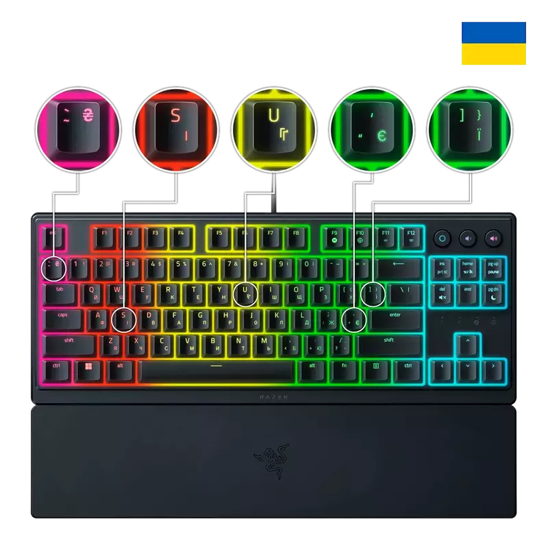 Игровая клавиатура Razer Ornata V3 TKL, UKR (RZ03-04881800-R371) фото