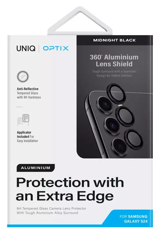 Защитное стекло для камеры Samsung S24 UNIQ OPTIX ALUMINIUM CAMERA LENS PROTECTOR - MIDNIGHT BLACK (UNIQ-GS24-ALENSBLK) фото