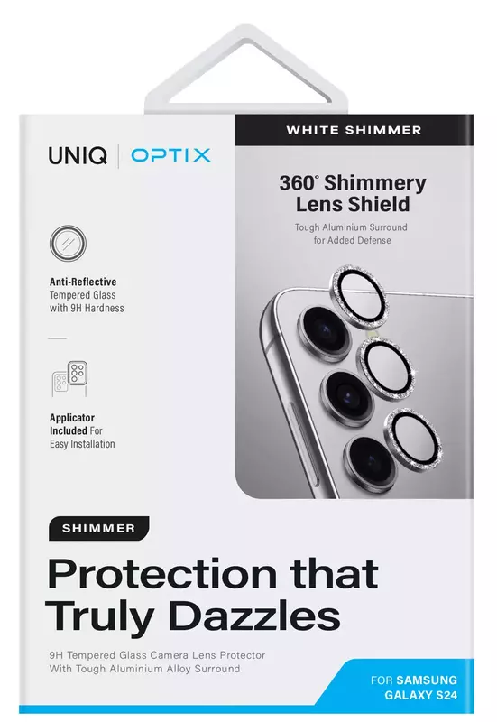 Защитное стекло для камеры Samsung S24 UNIQ OPTIX ALUMINIUM SHIMMERY CAMERA LENS PROTECTOR - WHITE SHIM (UNIQ-GS24-ALENSSWHT) фото