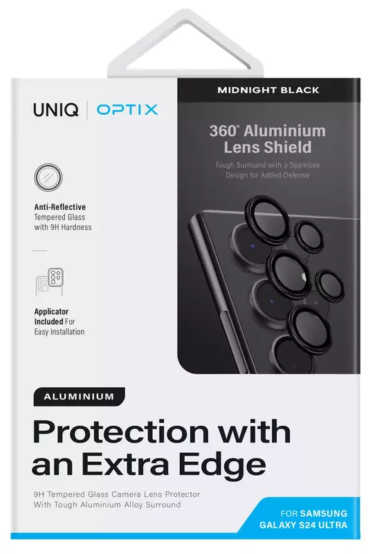 Защитное стекло для камеры Samsung S24 Ultra UNIQ OPTIX ALUMINIUM CAMERA LENS PROTECTOR - MIDNIGHT (UNIQ-GS24U-ALENSBLK) фото