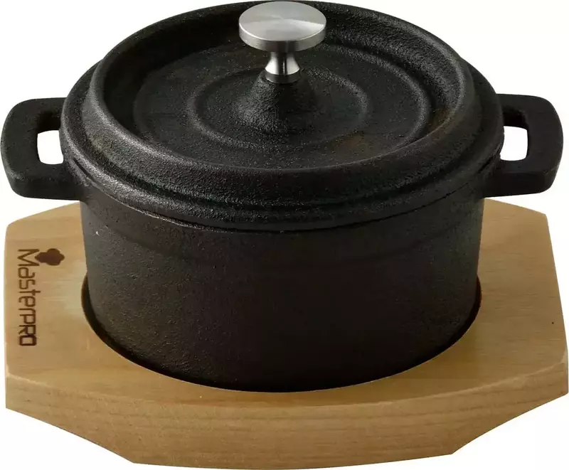 Каструля чавунна з міні-кришкою з сервер. дошкою MasterPro Cook&share, 10 см (BGMP-3804-4) - фото - №1