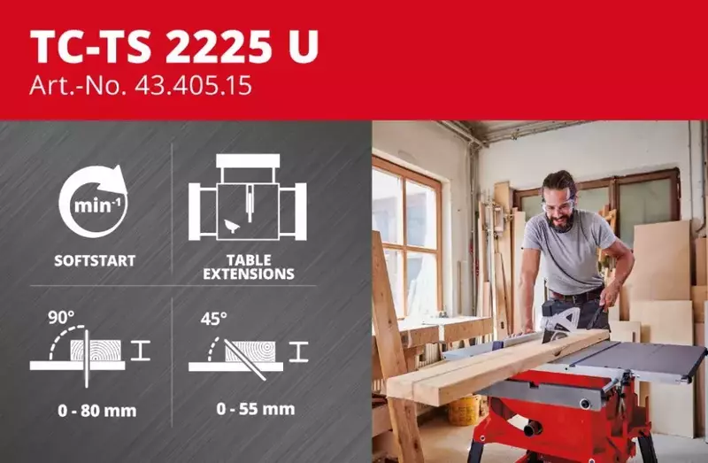 Пила настільна циркулярна Einhell TC-TS 2225 U, 254мм, 2200Вт (4340515) - фото - №13