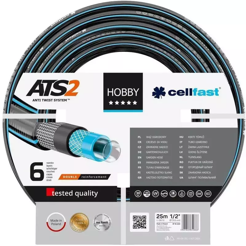 Шланг садовый Cellfast HOBBY ATS, 1/2", 25м, 6 слоев, до 30 Бар, -20+60C - фото - №0