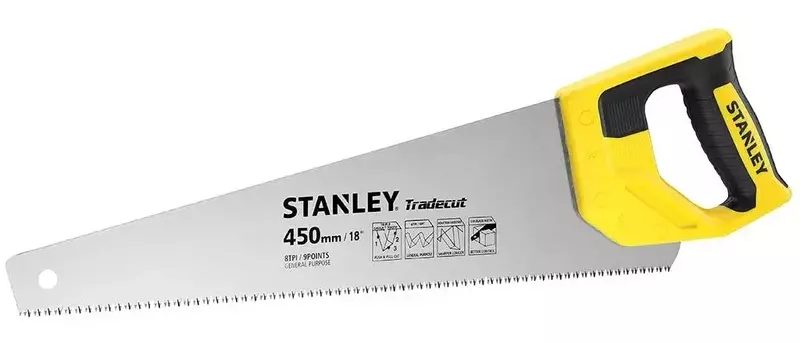 Ножівка по дереву Stanley Tradecut 450мм, 7TPI - фото - №0
