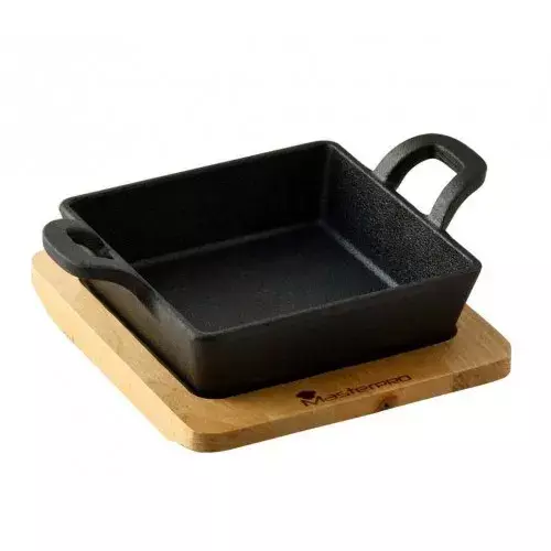 Чавунна сковорідка з сервер. дошкою MasterPro Cook&share, 13,6 см, квадратна (BGMP-3805-4) фото