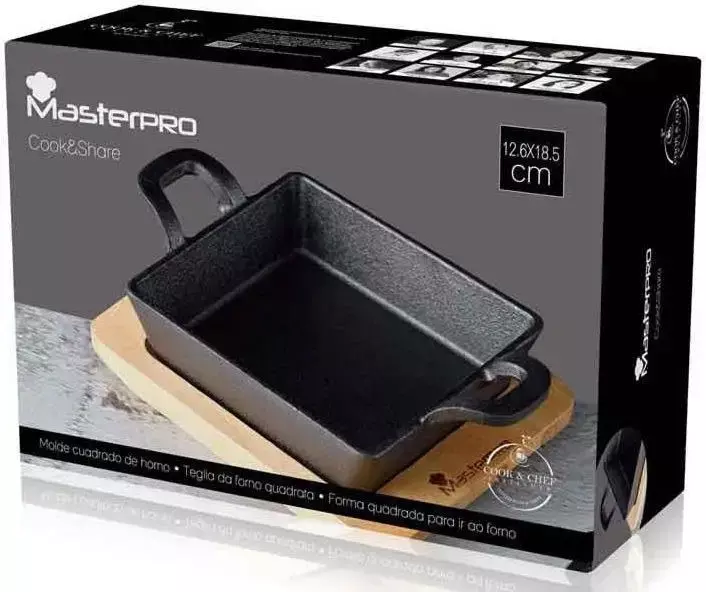 Чавунна сковорідка з сервер. дошкою MasterPro Cook&share, 13,6 см, квадратна (BGMP-3805-4) фото