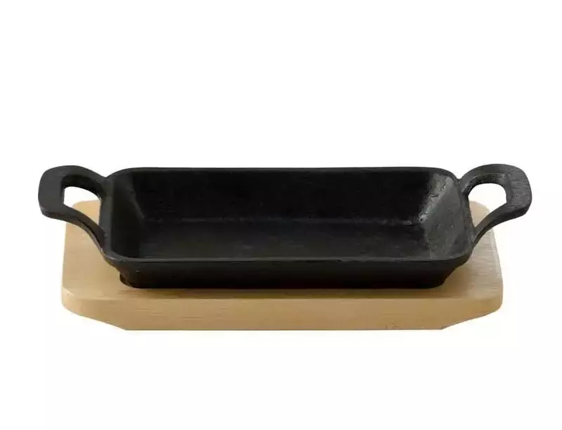 Чавунна сковорідка з сервер. дошкою MasterPro Cook&share, 17х10 см, прямокутна (BGMP-3807-4) фото
