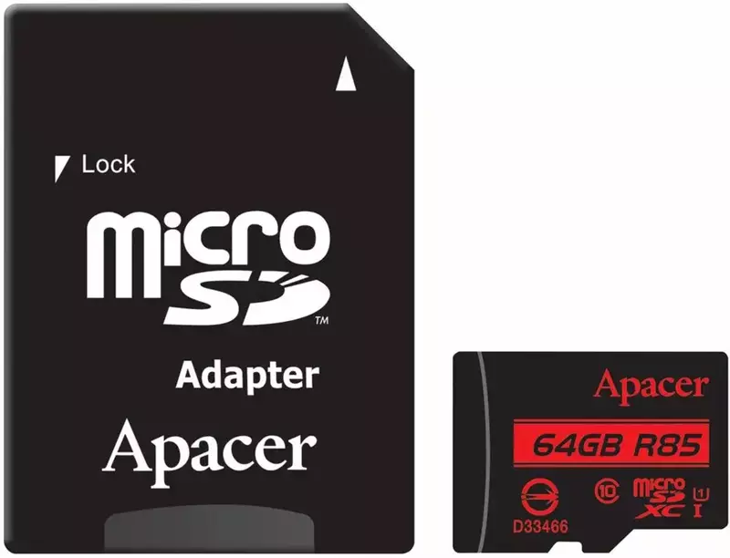 Карта пам'ятi MicroSD Apacer 64GB C10 UHS-I R85MB/s + SD фото