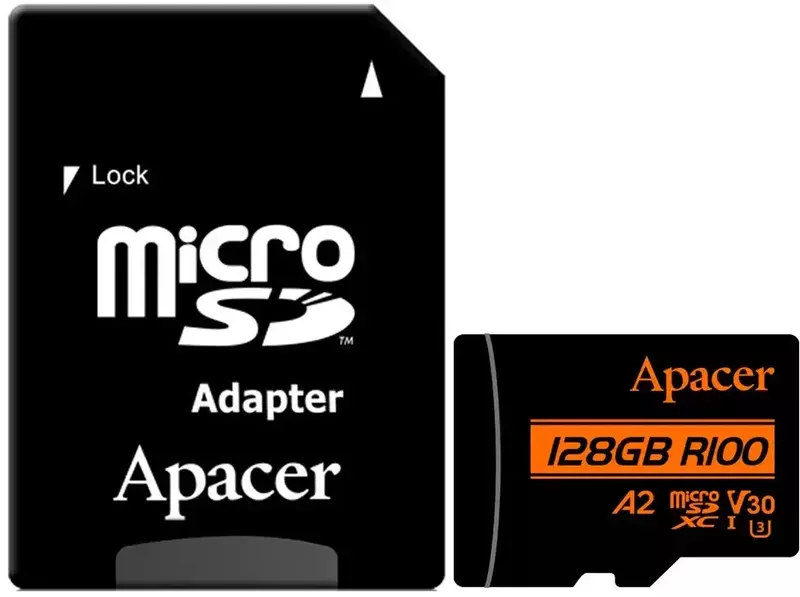 Карта пам'ятi MicroSD Apacer 128GB C10 UHS-I U3 A2 R100/W80MB/s + SD фото