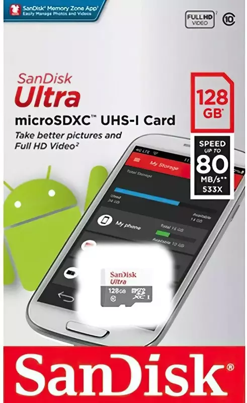 Карта пам'яті microSD SanDisk 128GB C10 UHS-I R100MB/s Ultra (SDSQUNR-128G-GN6MN) фото