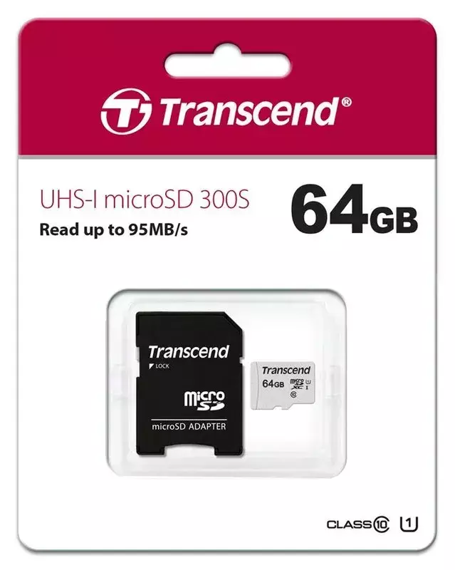 Карта пам'яті microSD Transcend 64GB C10 UHS-I R100/W20MB/s + SD фото