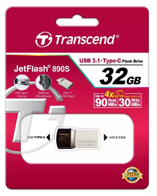 USB-Flash Transcend 32GB USB 3.1 Type-A + Type-C 890 R90/W30MB/s фото