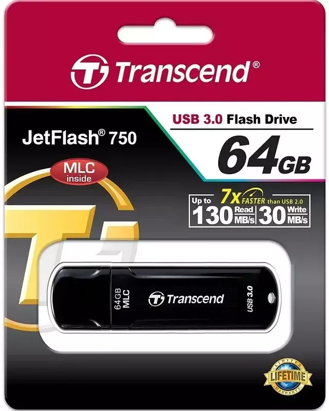 USB-Flash Transcend 64GB USB 3.1 Type-A JetFlash 750 Чорний фото