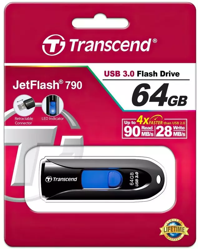 USB-Flash Transcend 64GB USB 3.1 Type-A JetFlash 790 Чорний фото