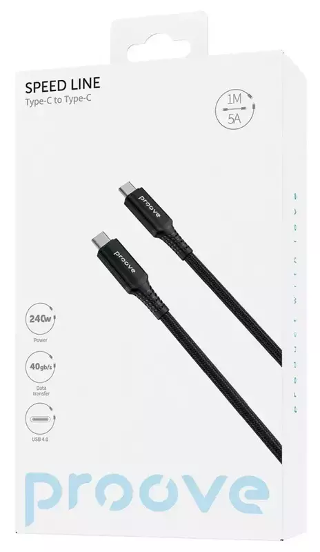 Кабель USB-С to USB-C Proove Speed Line 1M (240W/40gbps) черный фото