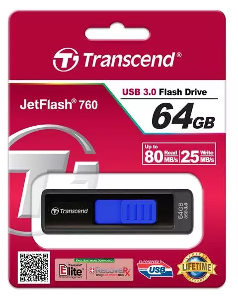 USB-Flash Transcend 64GB USB 3.1 Type-A JetFlash 760 Чорний фото