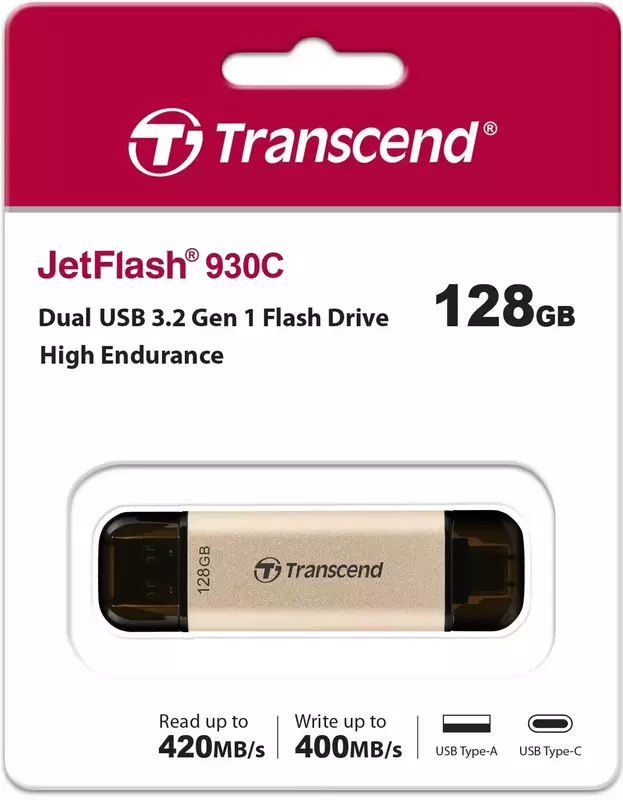 USB-Flash Transcend 128GB USB 3.2 Type-A + Type-C JetFlash 930 R420/W400MB/s Чорний фото
