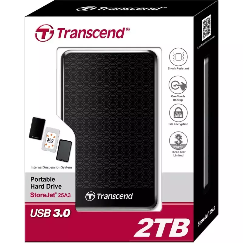Зовнiшнiй HDD Transcend StoreJet 25A3 2Tb 2.5" USB 3.1 Чорний фото