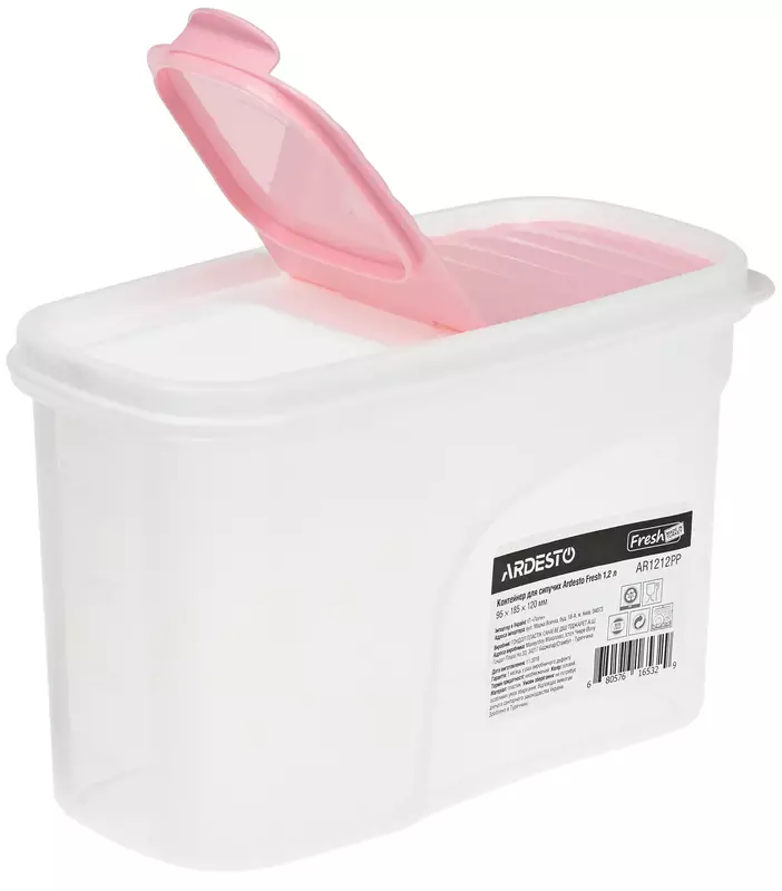 Контейнер для сипучих Ardesto Fresh 1.2 л, рожевий, пластик (AR1212PP) фото