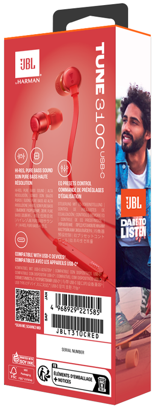 Навушники JBL Tune 310C USB-C (Red) JBLT310CRED - фото - №5