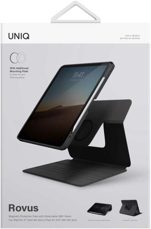 Чехол UNIQ ROVUS MAGNETIC 360 ROTATING DETACHABLE CASE FOR IPAD PRO 11/AIR 10.9 2022/20 EBONY (UNIQ-NPDP11(2022)-ROVUSBLK) фото