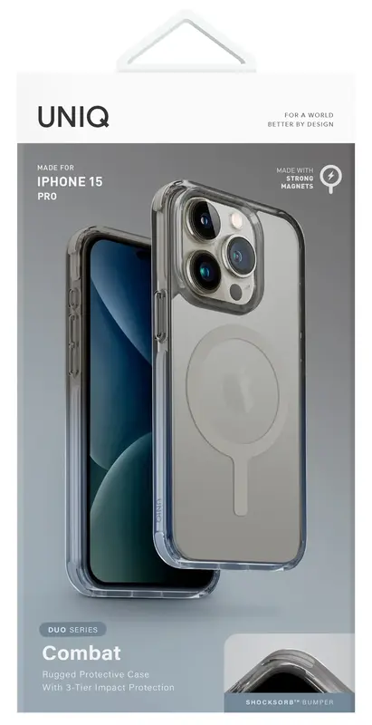 Чохол для Iphone 15 Pro UNIQ HYBRID MAGCLICK CHARGING COMBAT DUO (AF) - STONE DUSTY BLUE/GREY (UNIQ-IP6.1P(2023)-CDDBLGRY) - фото - №3