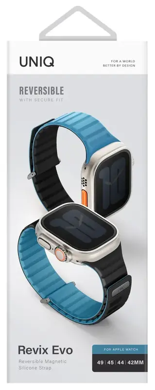 Ремешок APPLE WATCH STRAP 49/45/44/42MM UNIQ REVIX EVO REVERSIBLE-PACIFIC (PACIFIC BLUE/BLACK) - фото - №3